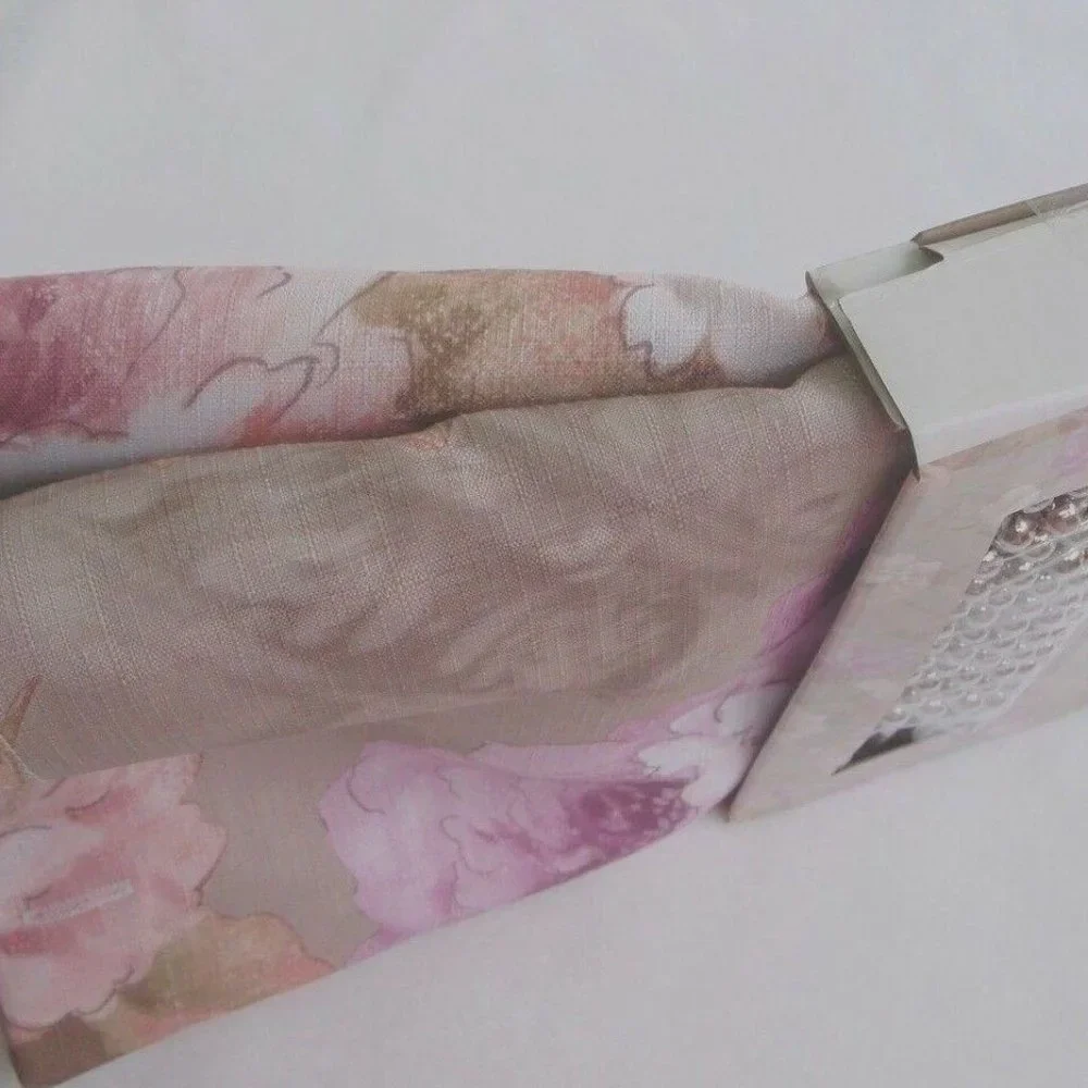 NEW Floral Shower Curtain Set with Roller Ball Beaded Rings Beige Floral Cottage